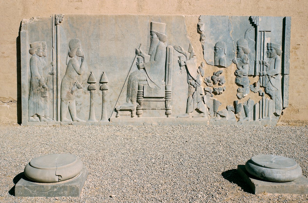 Basrelief av Darius den stores Nowruzpublik, Treasury, Persepolis (Unescos världsarvslista av Benjamin Baud