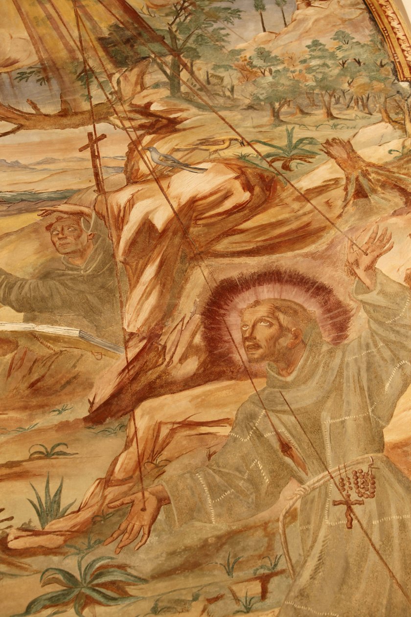 Basilica di Santa Caterina, Galatina, Apulien Fresco i klostret: St Francis tar emot stigmata Målad av Br Joseph av Gravina 1696, Galatina, Italien av Unbekannt