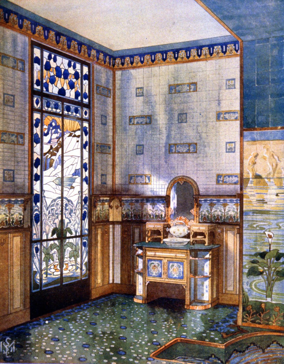 Badrum, tidigt 1900-tal (illustration) av Unbekannter Künstler