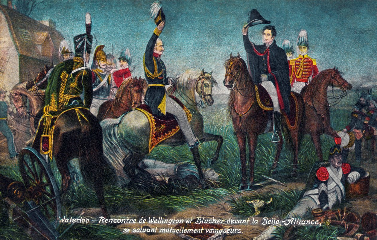 Slaget vid Waterloo : Wellington och Blucher möts, 1815 (tryck) av Unbekannter Künstler
