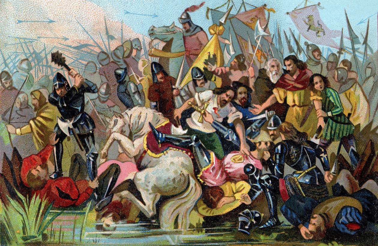 Slaget om de gyllene sporrarna (1302), ca 1900 (illustration) av Unbekannter Künstler
