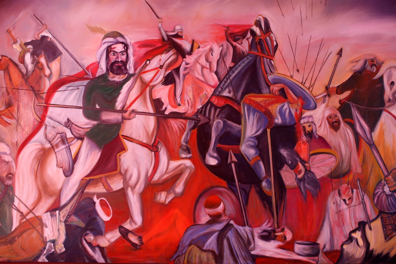 Bektachi (Bektashi) bor i Gjakove, Kosovo. Målning som föreställer slaget vid Karbala. (bild) av Unbekannt