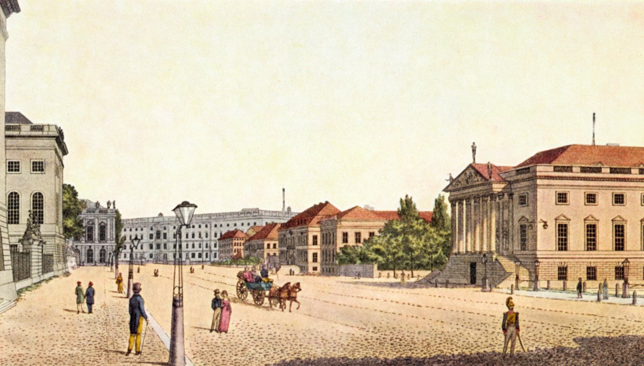 Berlin - Boulevarden "Unter den Linden" och Berlins statsoperahus, slutet av 1800-talet/början av 1900-talet (tryck) av Unbekannter Künstler