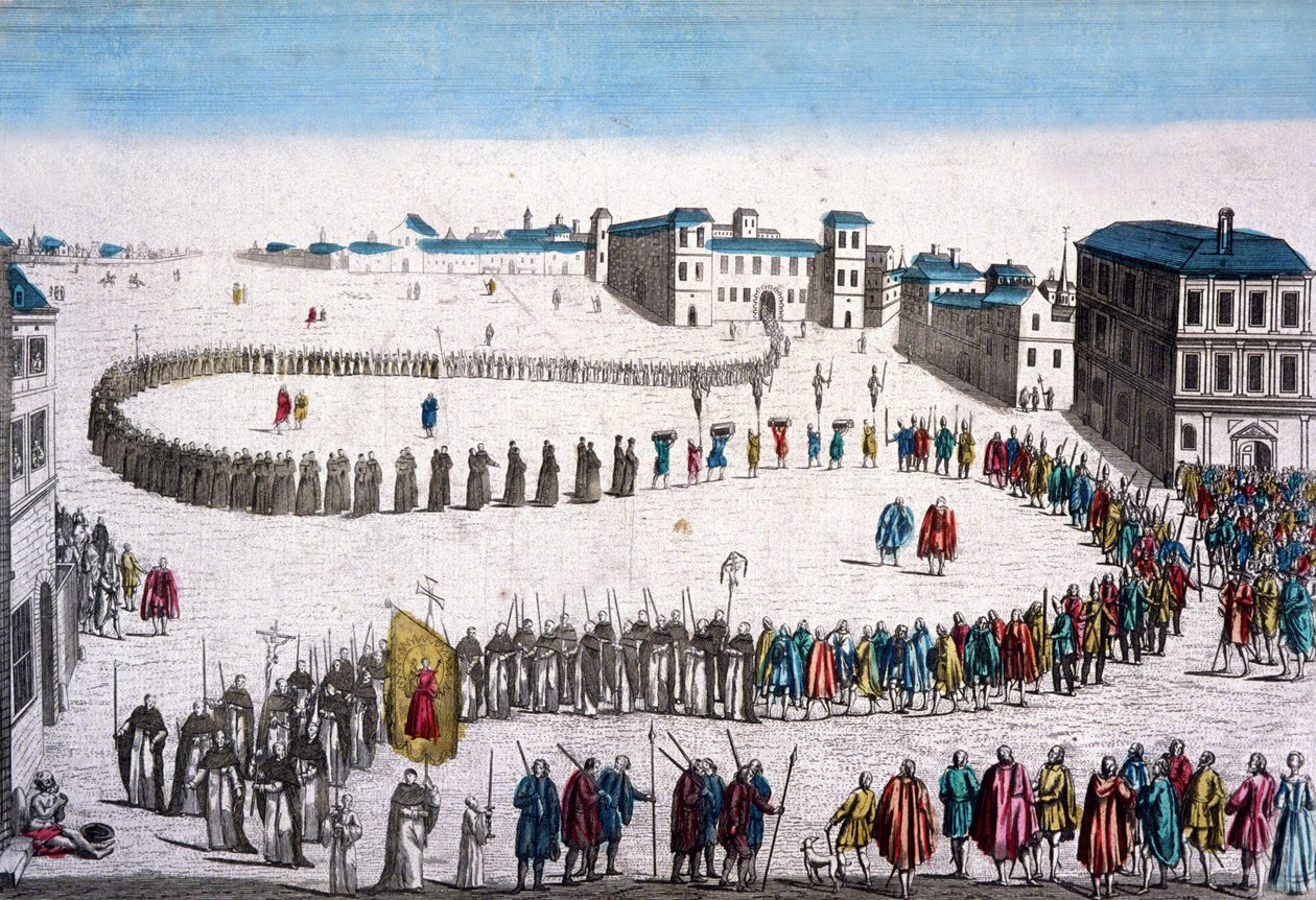 Inkvisitionens stora procession i Lissabon, franskt gravyr av Unbekannter Künstler