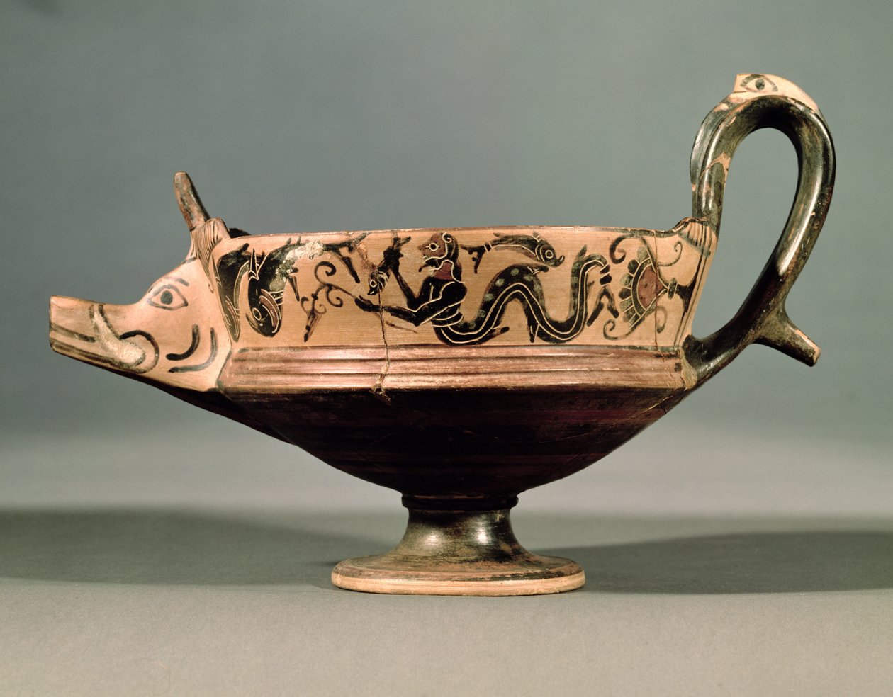 Boeotisk svartfigur kyathos från gruppen Boeotian Dancers, ca 575-550 f.Kr. (keramik) av Unbekannt