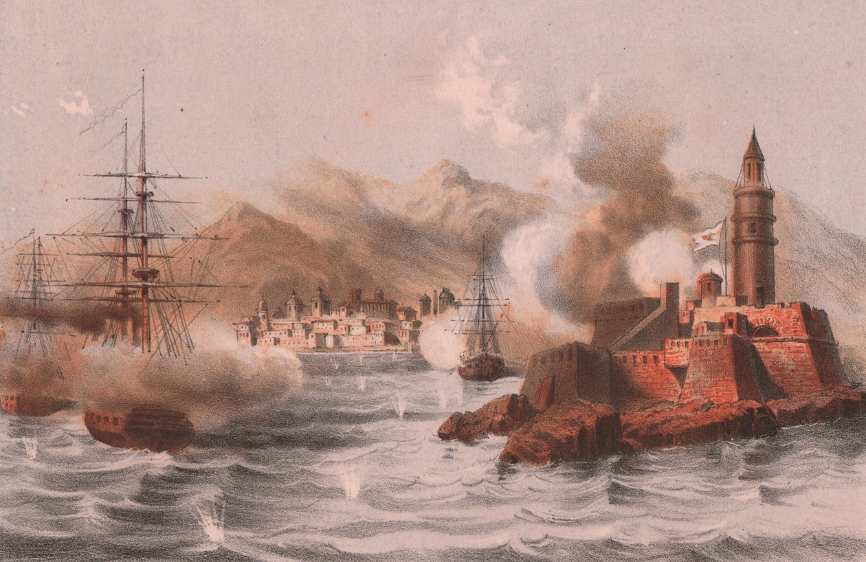 Bombning av Palermo, med skepp i förgrunden, Sicilien av William M. Timlin