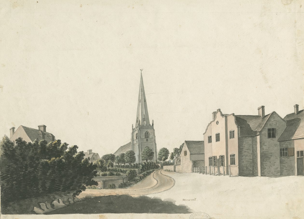 Brewood Grammar School: färgpennateckning, nd [?1800-talet] av Unbekannt