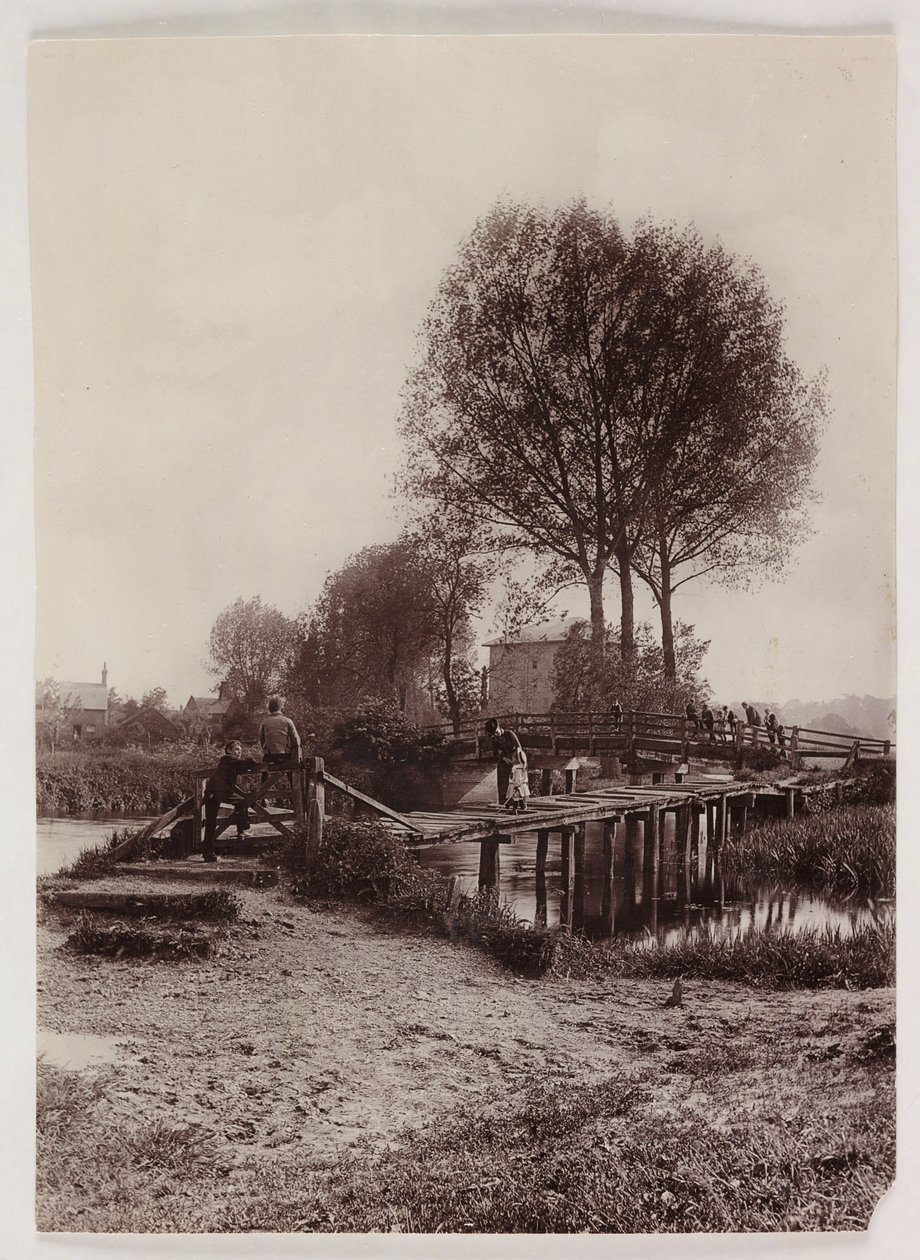 Broar, högbarn på en bro, c 1890 av Unbekannt