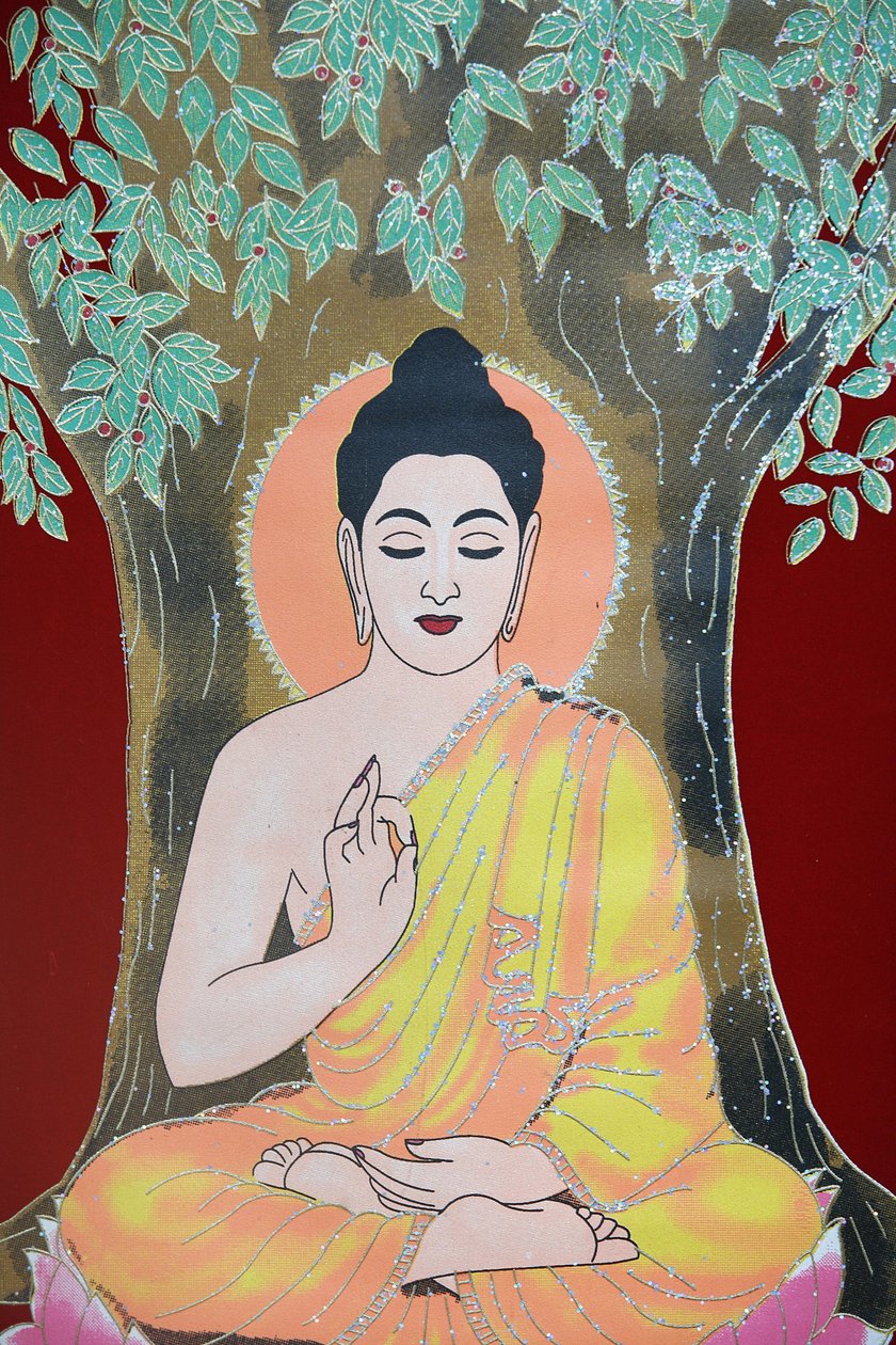 Buddha ger en välsignelse. Thangka, Katmandu, Nepal av Unbekannt