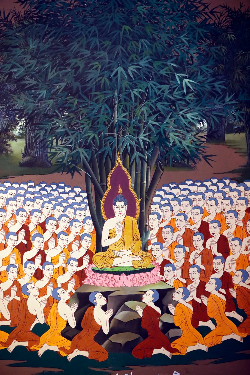 Buddha-undervisning till lärjungar, väggfresk, tempel Wat Botum, Phnom Penh, 2022 (foto) av Unbekannter Künstler