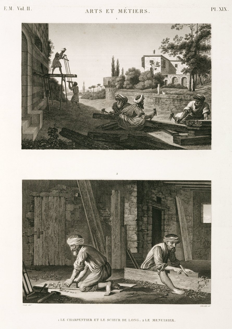 Byggnadskonstruktion och reparation Snickare och snickare, Egypten, ca 1798 av Unbekannt