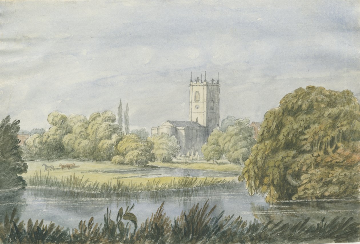 Burton-upon-Trent - "Gamla" kyrkan: akvarellmålning, nd [?1800-talet] av Unbekannt