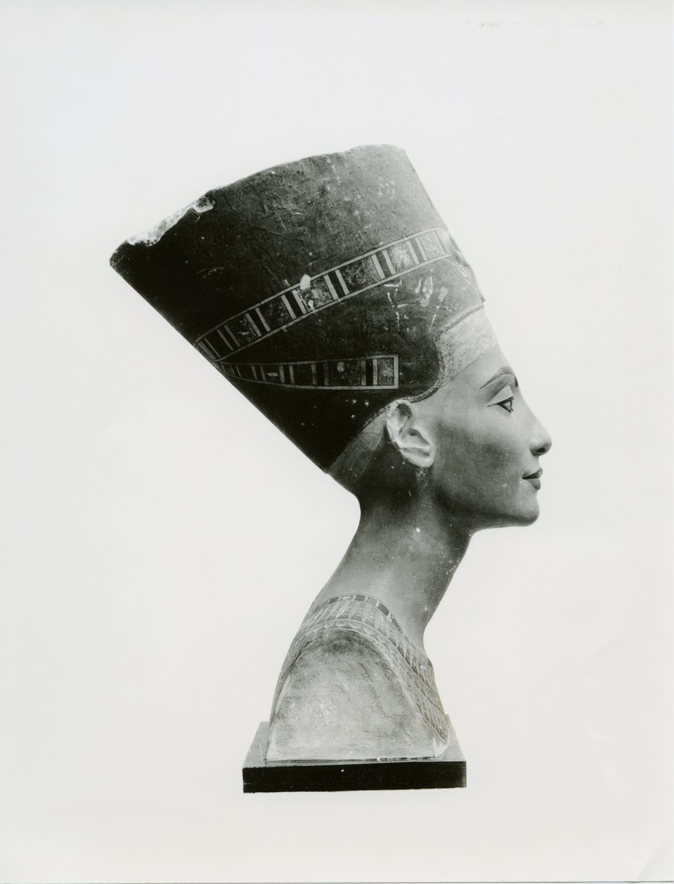 Byst av drottning Nefertiti, sidovy, kopia av byst i Aegyptisches Museum, SMPK, Berlin (målad kalksten) (s/v foto) (se även 114018-20) av Unbekannt