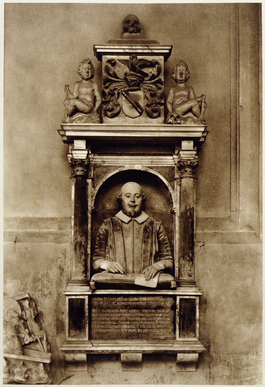 Byst av William Shakespeare (1564-1616) och inskription (s/v foto) av Unbekannt