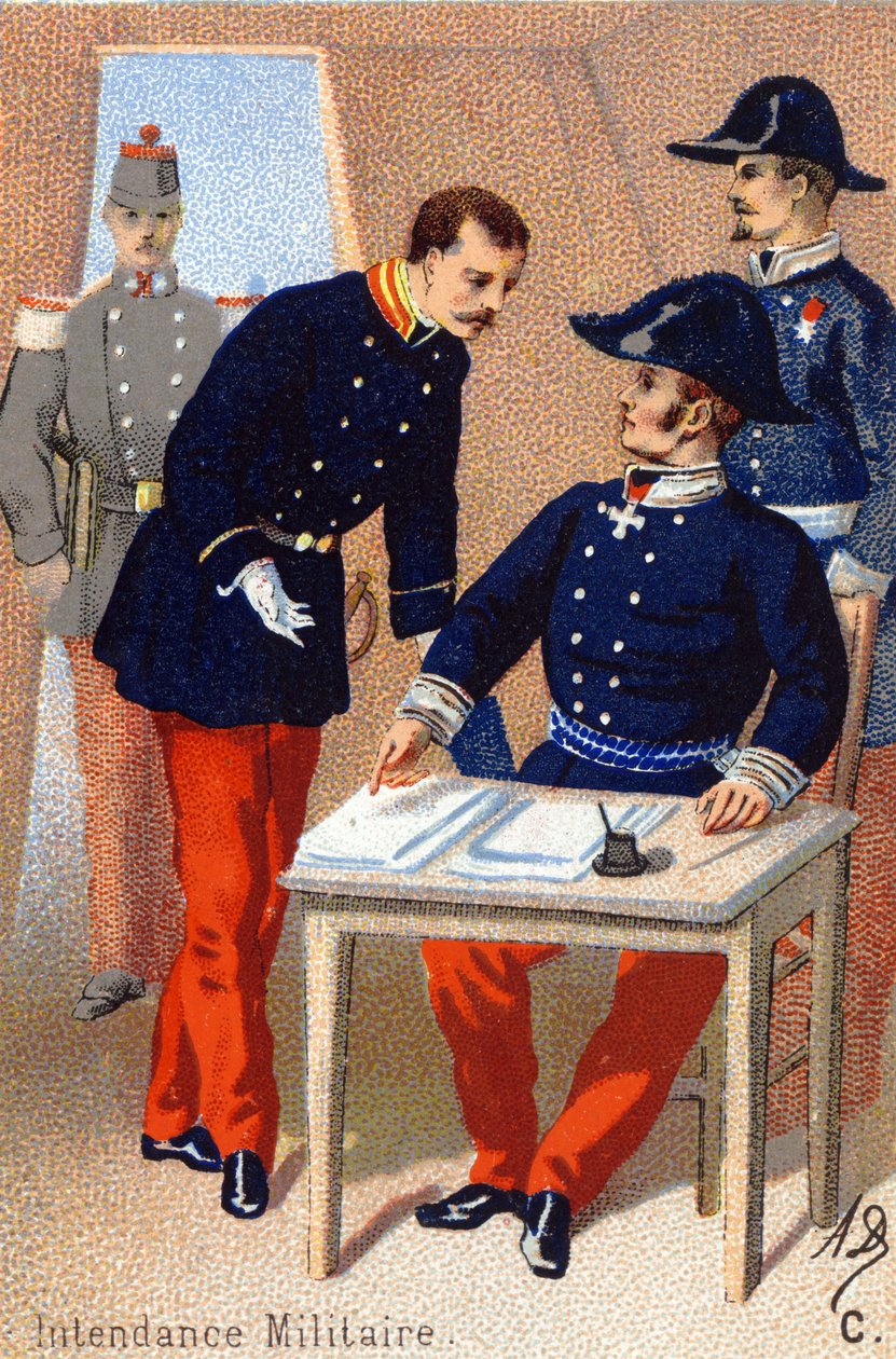 C: Militärt förvaltarskap. Gravyr i "Militäralfabetet". Illustratörens initialer: A. D. Okänd utgivare. Kromolitografier från slutet av 1800-talet. Mått: 10,5x7 cm. av Unbekannt