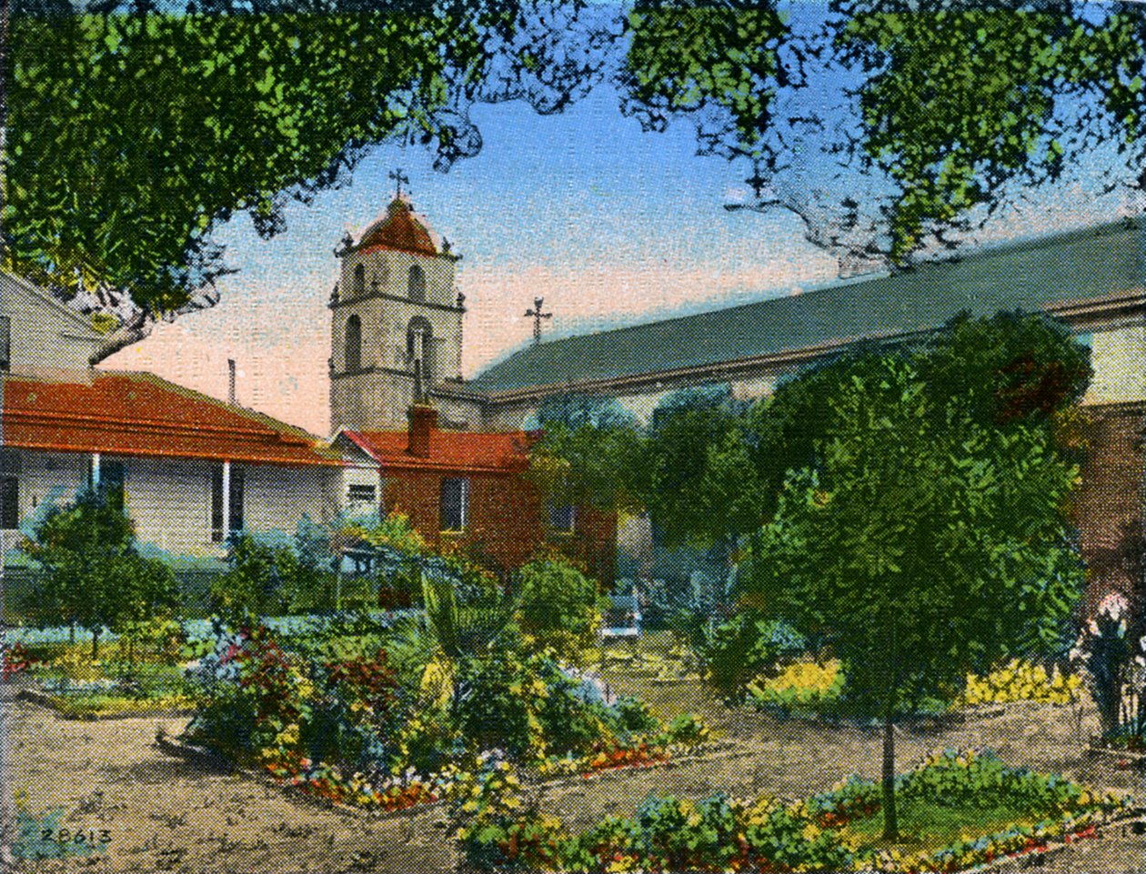 Kalifornien: Mission San Buena Ventura och trädgård av Unbekannter Künstler