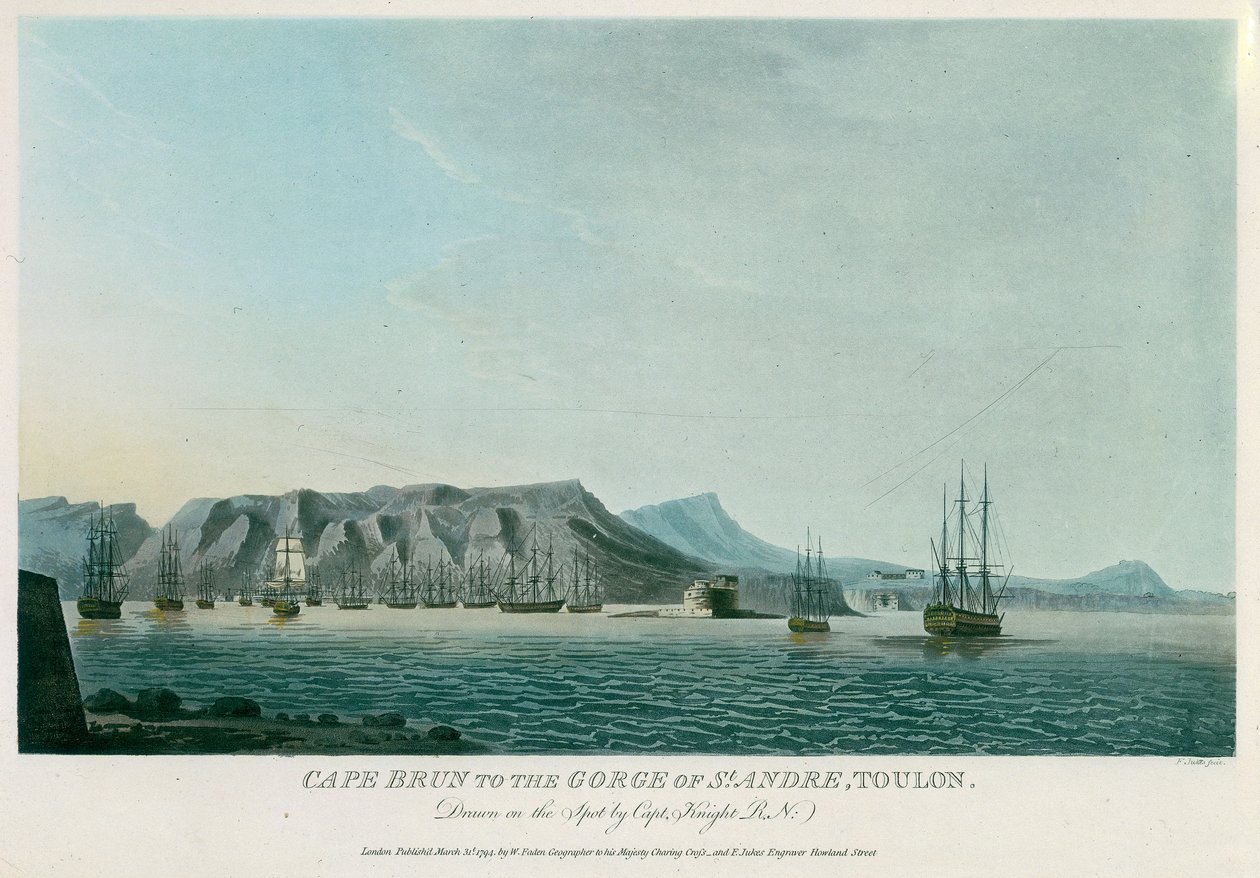 Cap Brun har Saint André Gorge, Toulon (Frankrike). Litografi (30,7x43,8 cm) av Knight av Unbekannter Künstler