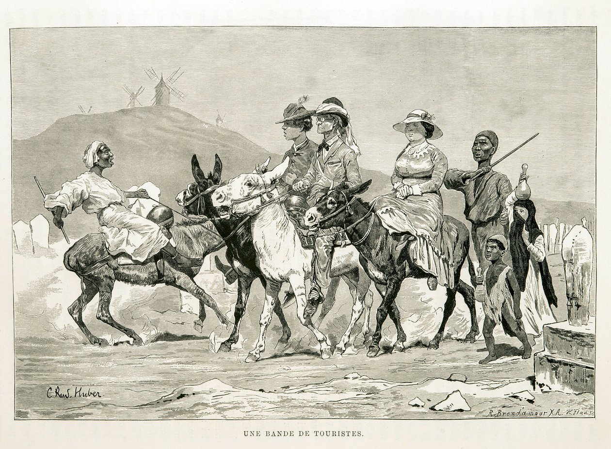 Tecknad film av västerländska turister i Egypten - Illustration från Atlas of Egypt av Unknown