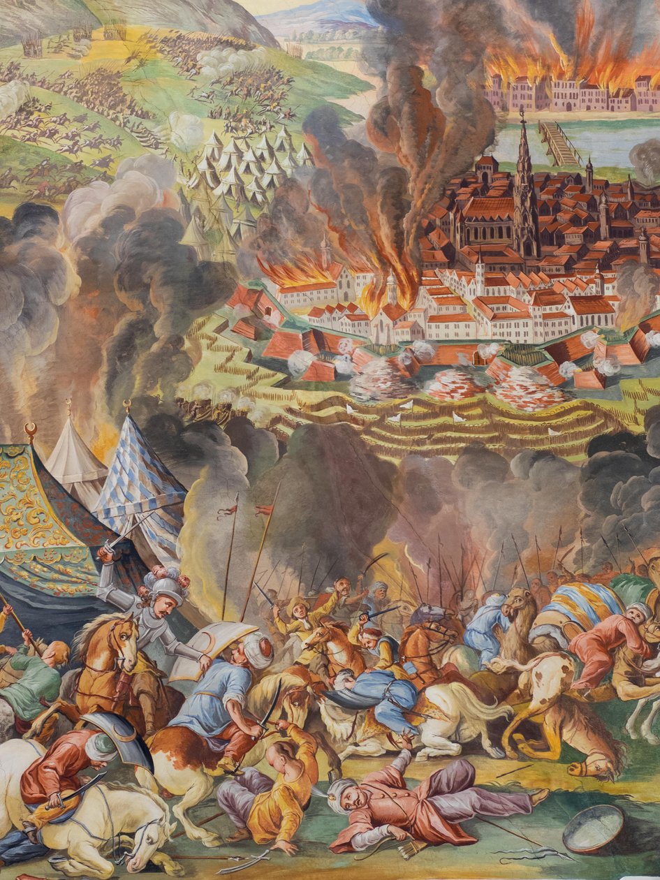 Takfresk i sidogången till St. Katarinakyrkan, Nedläggning av Wien 1683, Habsburgarnas mausoleum, Graz, Steiermark, Österrike, Europa (foto) av Unbekannter Künstler