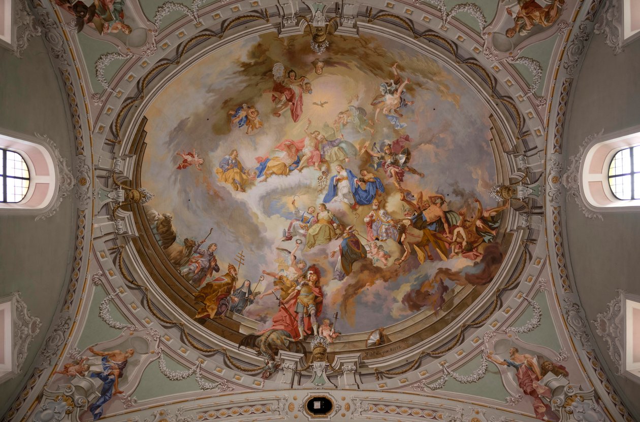 Takmålning, interiörfotografi, St. George Catholic Parish Church, Neustift, Stubaidalen, Tyrolen, Österrike, Europa (foto) av Unbekannter Künstler