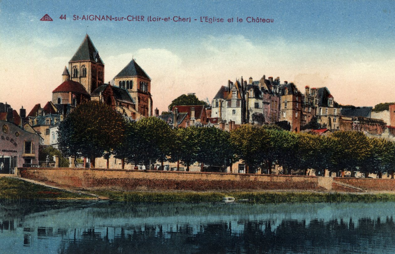 Centre, Loir et Cher (41), Saint Aignan sur Cher (Saint-Aignan-sur-Cher): utsikt över staden med kyrkan och slottet - Vykort slutet av 1800- och 1900-talet av Unbekannt