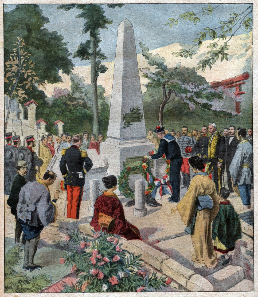 Ceremoni till de döda, Japan. Minnesmärke i Japan. av Nicolas Liez