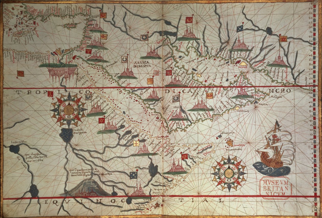 Karta över Arabien och östra Medelhavet, del av en Portolan Atlas, ca 1650 (penna och bläck på papper) av Unbekannter Künstler