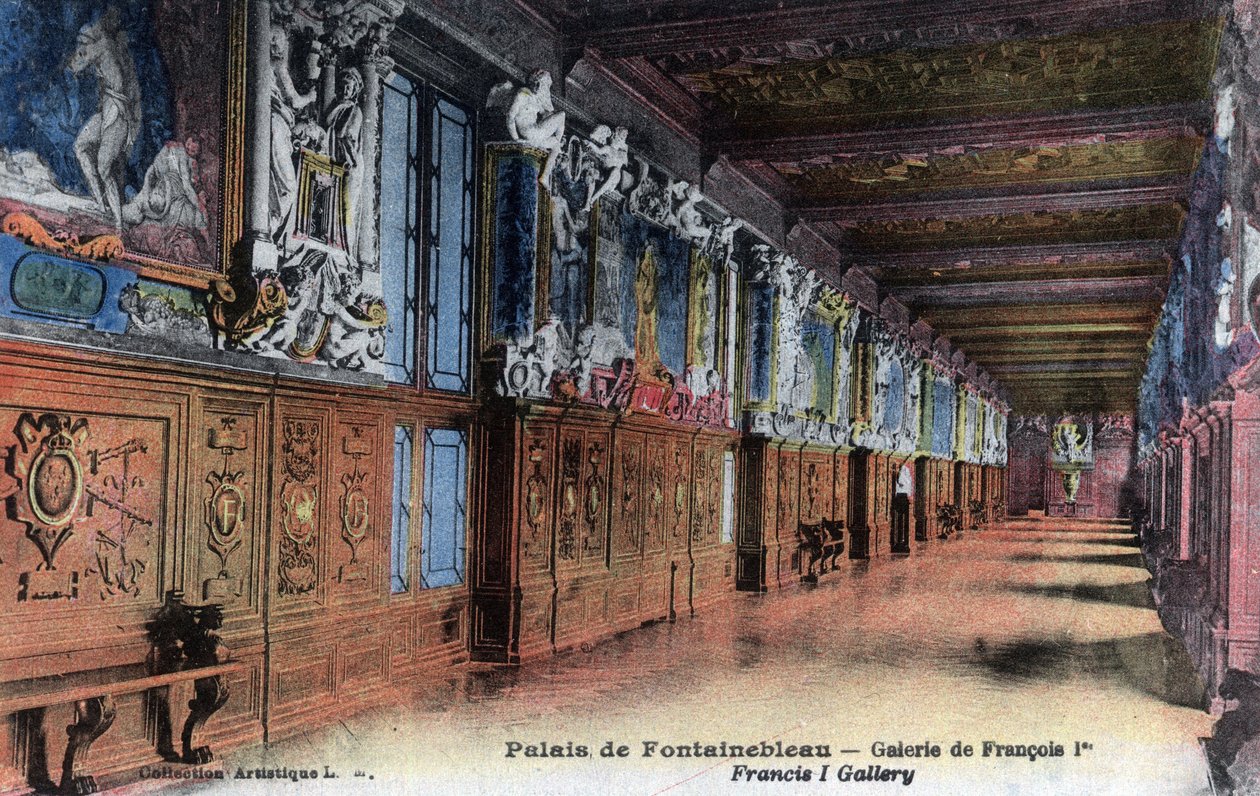 Chateau de Fontainebleau: Francois I:s galleri (1494-1547) - Vykort från slutet av 1800-talet - början av 1900-talet av William M. Timlin