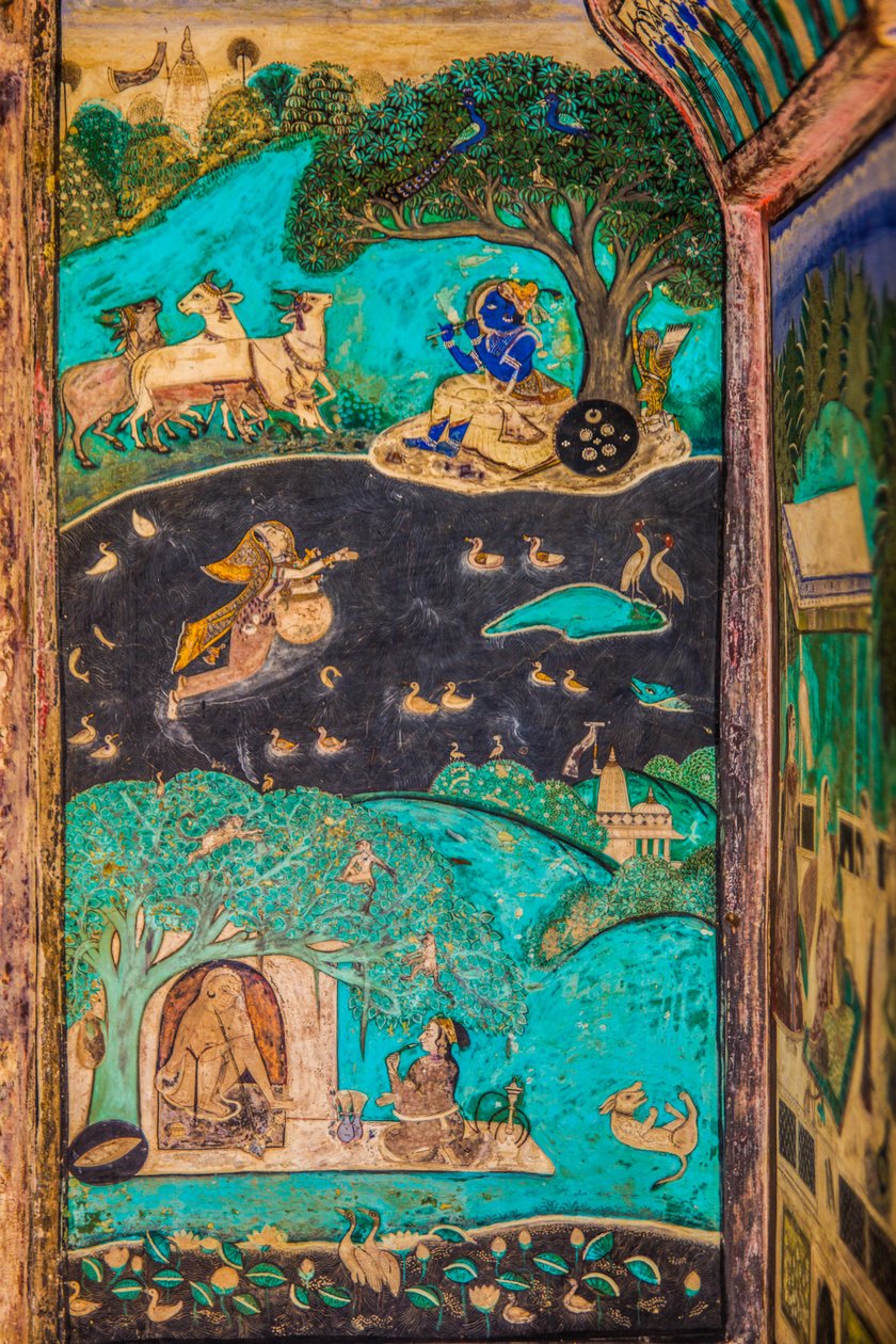 Chittra Sala innergård med virtuosa fina målningar, Taragarh Fort, Bandi, Bandi, Rajasthan, Indien, Asien (Foto) av Unbekannter Künstler