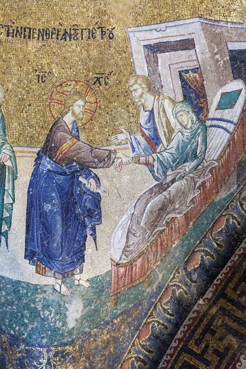 Kristus helar Peters svärmor, mosaik i Cora Church, Istanbul, Turkiet av Unbekannter Künstler