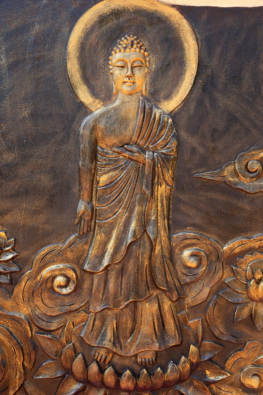 Chue Thien Long Go Buddhist Pagoda. Shakyamuni Buddha. Varada Mudra: Gaster of Charity. inte hända Vietnam av Unbekannt