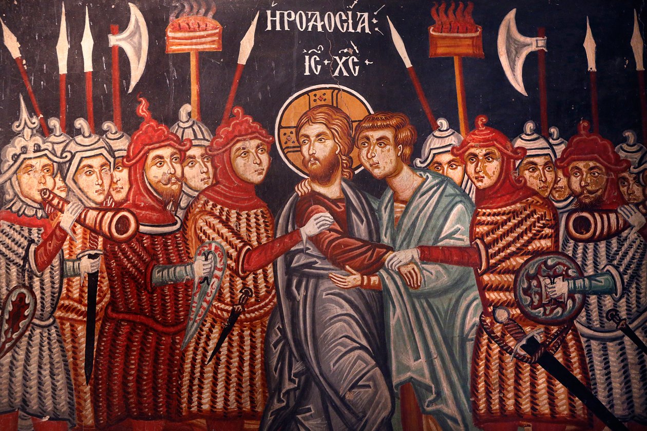 Ärkeängeln Mikaels kyrka. Fresk. Jesus Kristus arresterad, 20150510, Pedoulas, Cypern av Unbekannt