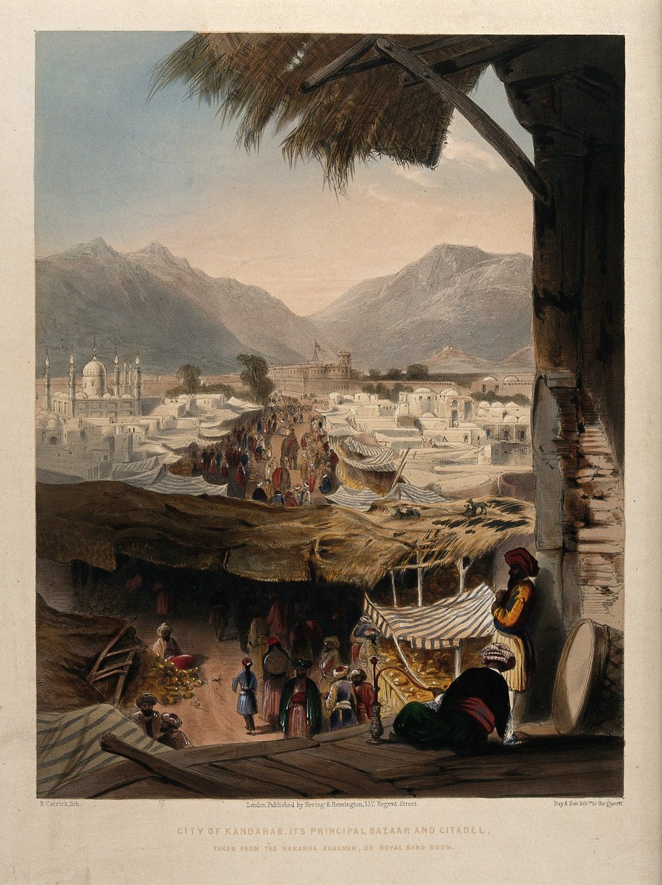 Staden Kandahar, med huvudbasar och citadell, Afghanistan. av Unbekannter Künstler