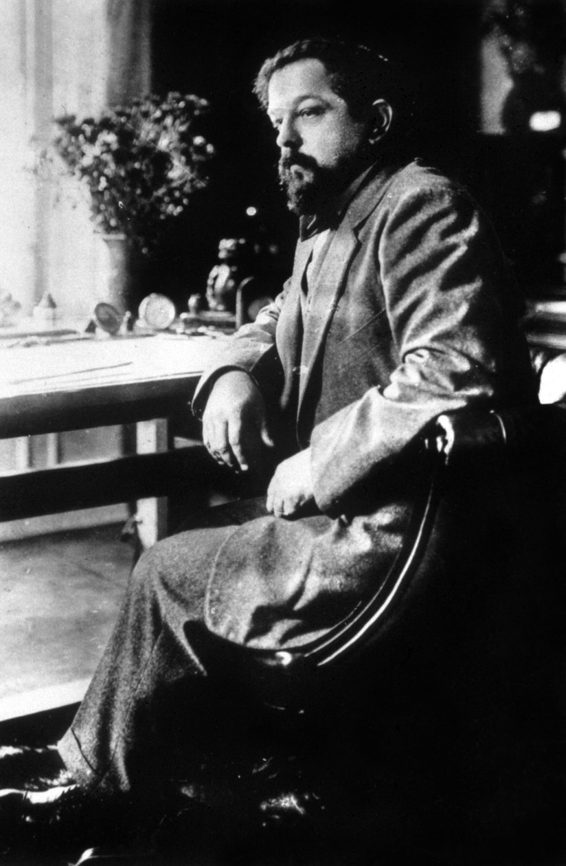 Claude Debussy, fransk kompositör, ca 1905 (svartvitt foto) av Unbekannter Künstler