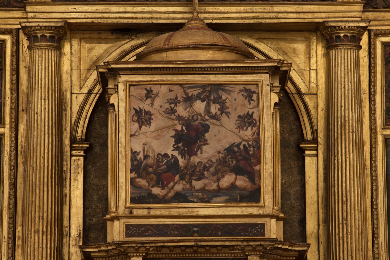 Kollegial kyrka. Interiör. Högaltaret. Detalj. Centrum. Målning. Olja på agat. 1624. av Unbekannt