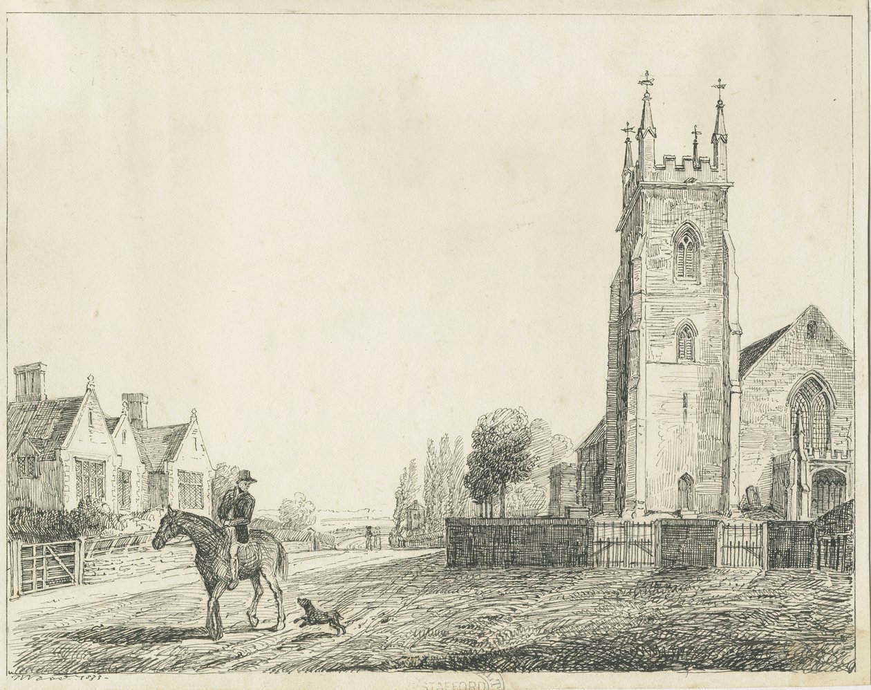 Colwich Church: pennskiss, 1833 av Unbekannt
