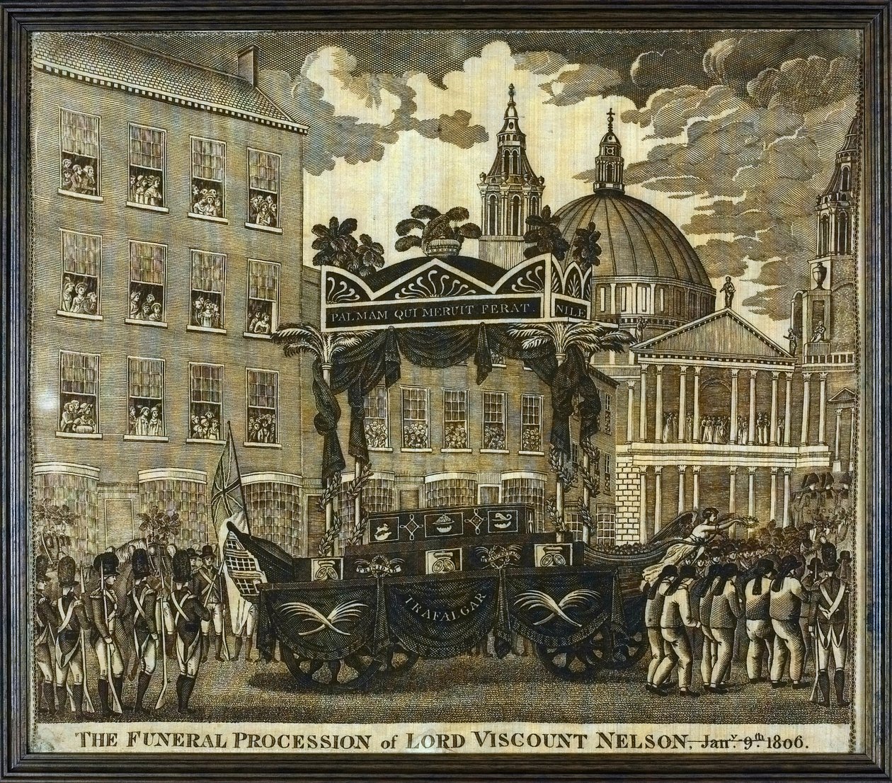 Näsduk med texten "Begravningståg för Lord Viscount Horatio Nelson (1758-1805), 9 januari av Unbekannter Künstler