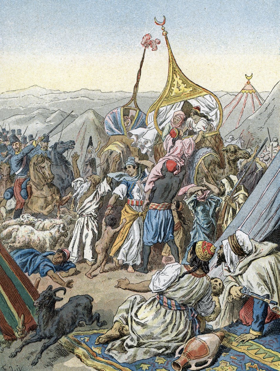 Frankrikes erövring av Algeriet: Erövring av Smalah av Abd-el-Kader vid Taguin av hertigen av Aumale (1843) av Unbekannter Künstler