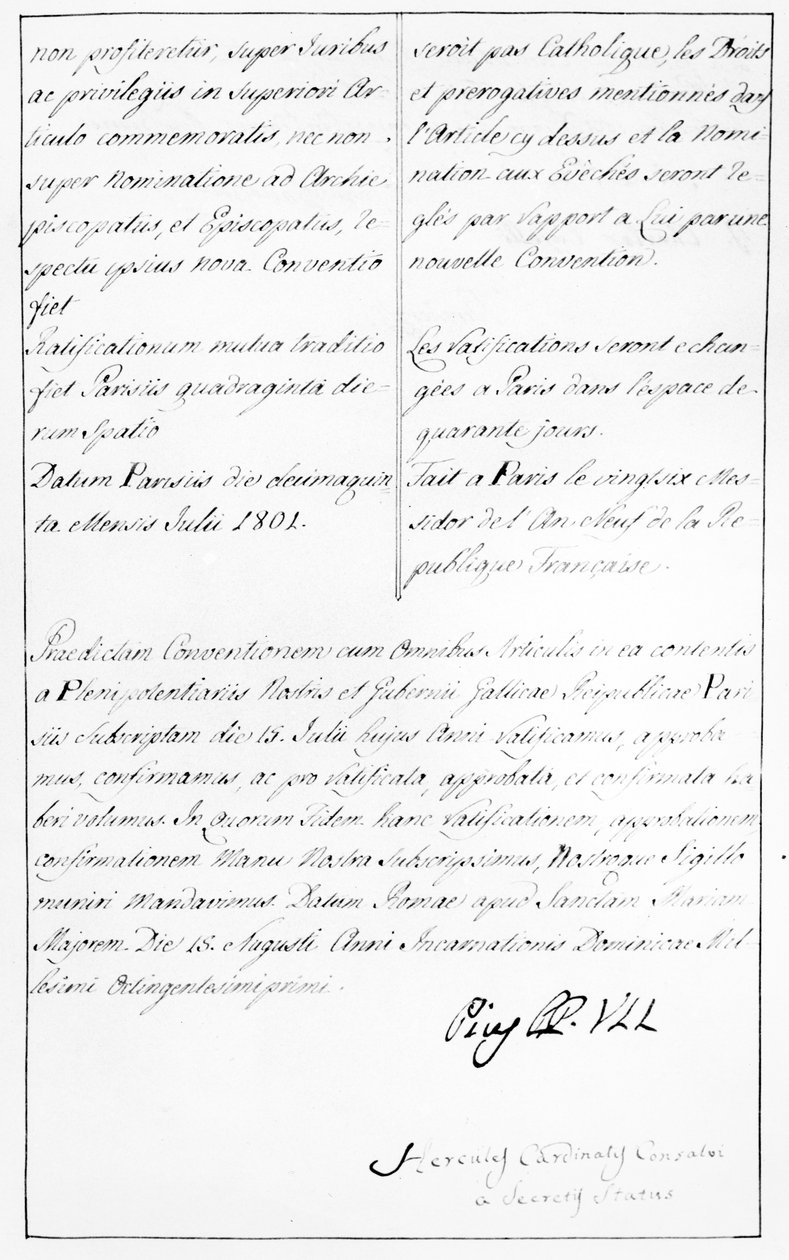 Kopia av konkordatet mellan Napoleon och påven Pius VII med påvens underskrift av Unbekannt