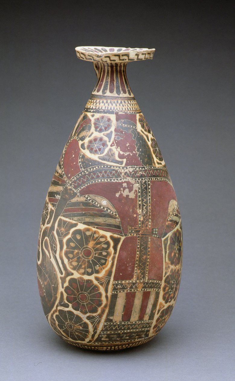 Korintisk svartfigurerad alabastron, med en bevingad "djurens älskarinna", grekisk, arkaisk period, c.600 f.Kr. (terrakotta) av Unbekannt
