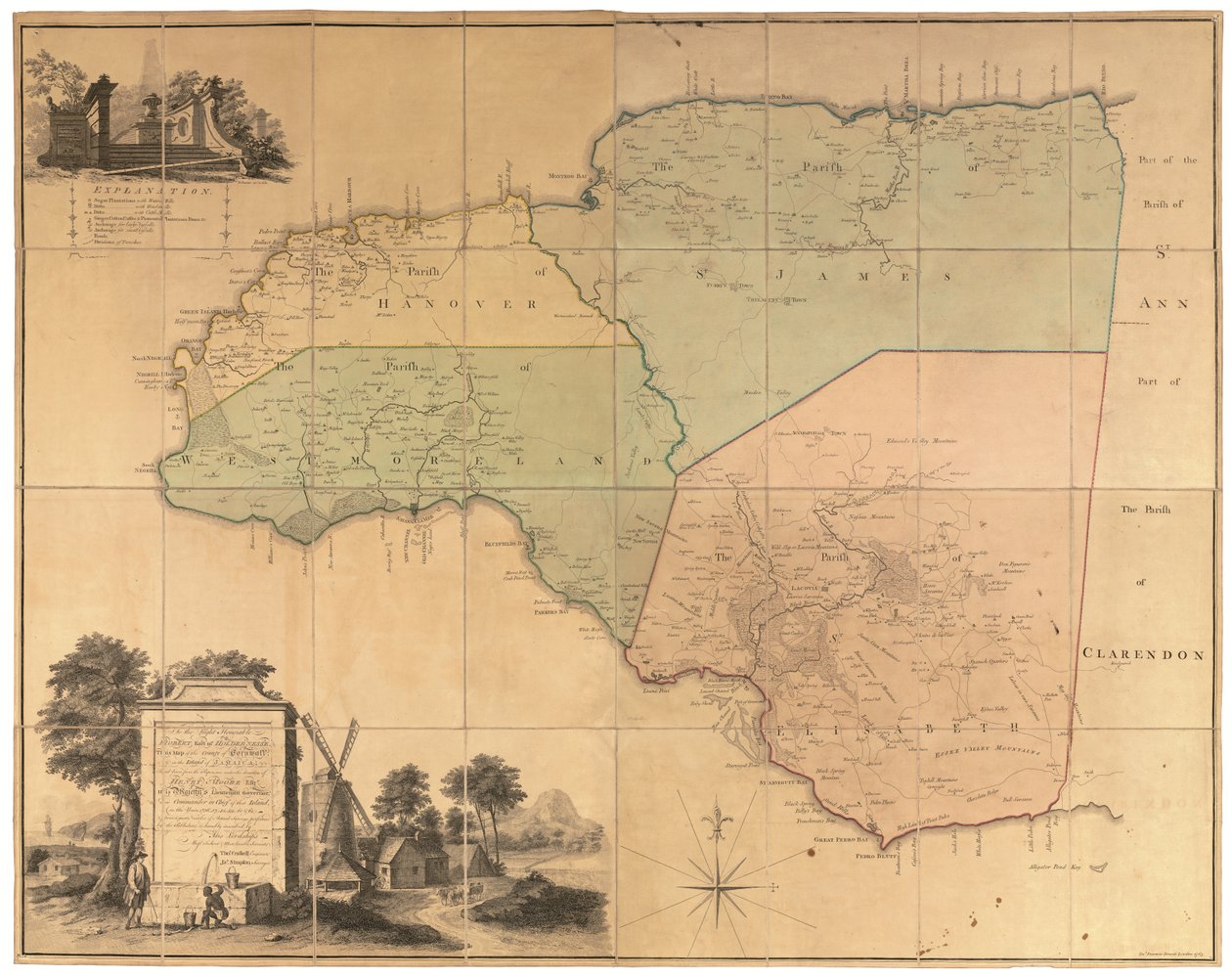 Cornwell från Sheet Map of the 3 counties of Jamaica av Unbekannter Künstler