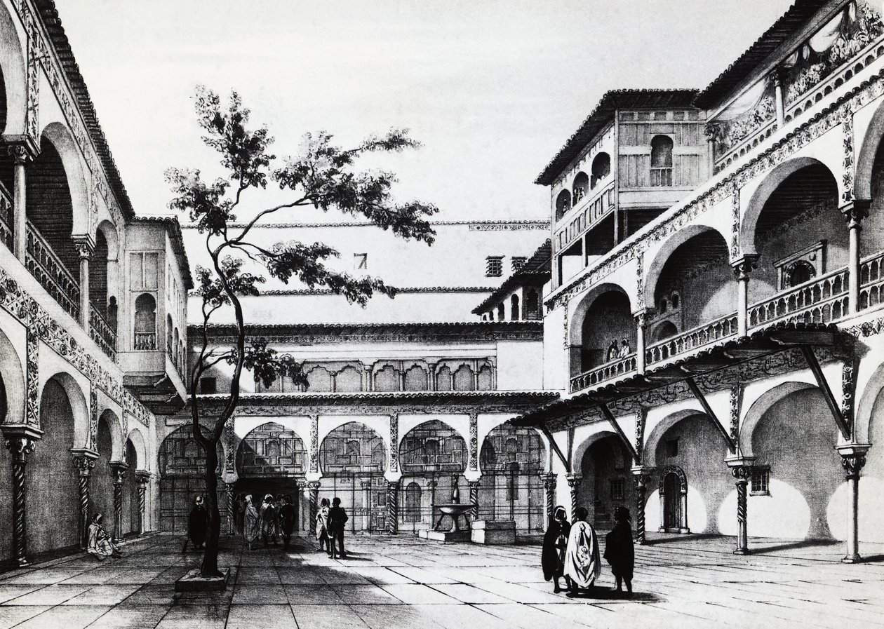 Gården till Kasbah-fästningen i Alger av J.B. and Brown J. Rowbotham