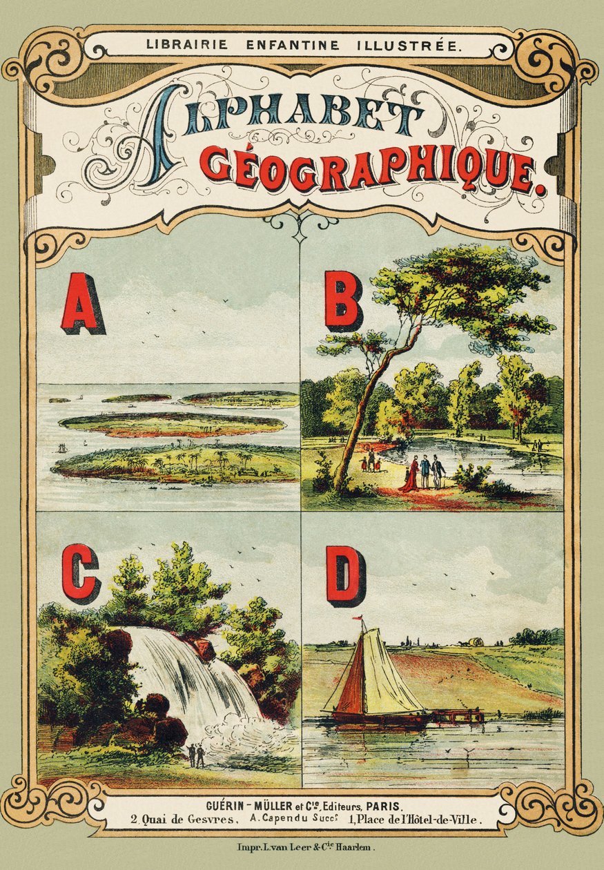 Omslag: A: skärgård, B: Bois de Boulogne, C: vattenfall, D: vallen - Gravyr utdragen från det geografiska alfabetet. Guerin-Muller et Cie, förlag, Paris av Unbekannt