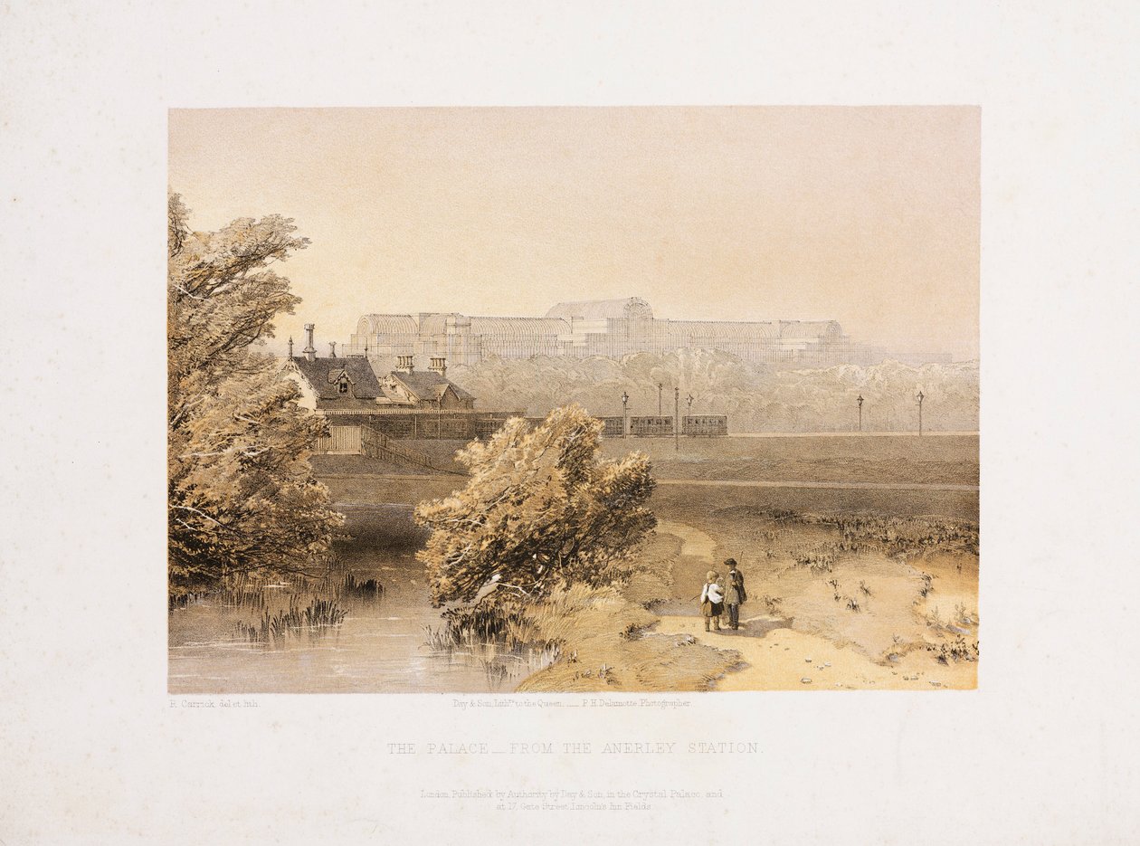 Crystal Palace, Post-Great Exhibition The Crystal Palace från Anerley Station, c 1855 av Unbekannt