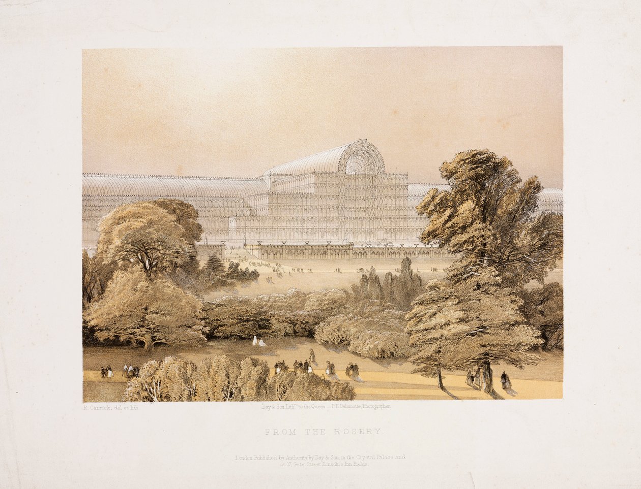 Crystal Palace, Post-Great Exhibition The Crystal Palace from the Rosery, c 1855 av Unbekannter Künstler