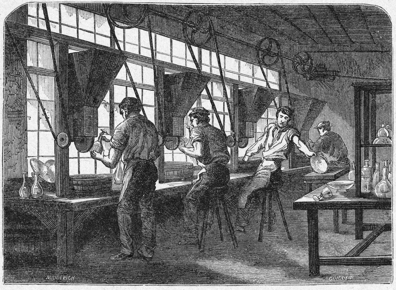Skärning av kristall, ca 1880 (gravyr) av Unbekannter Künstler