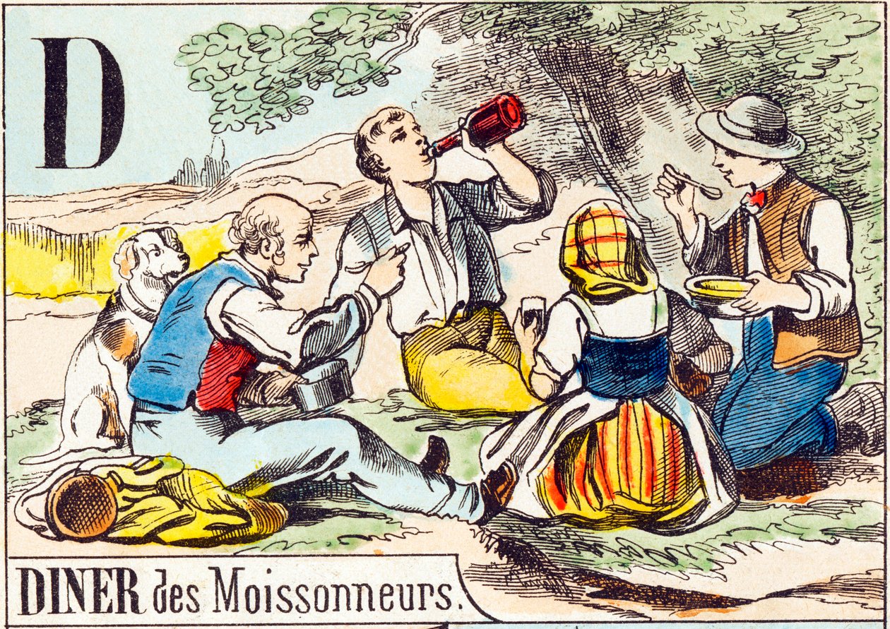 D Diner des moissonneurs - "gårdens alfabet" slutet av 1800-talet (gravyr) av Unbekannt