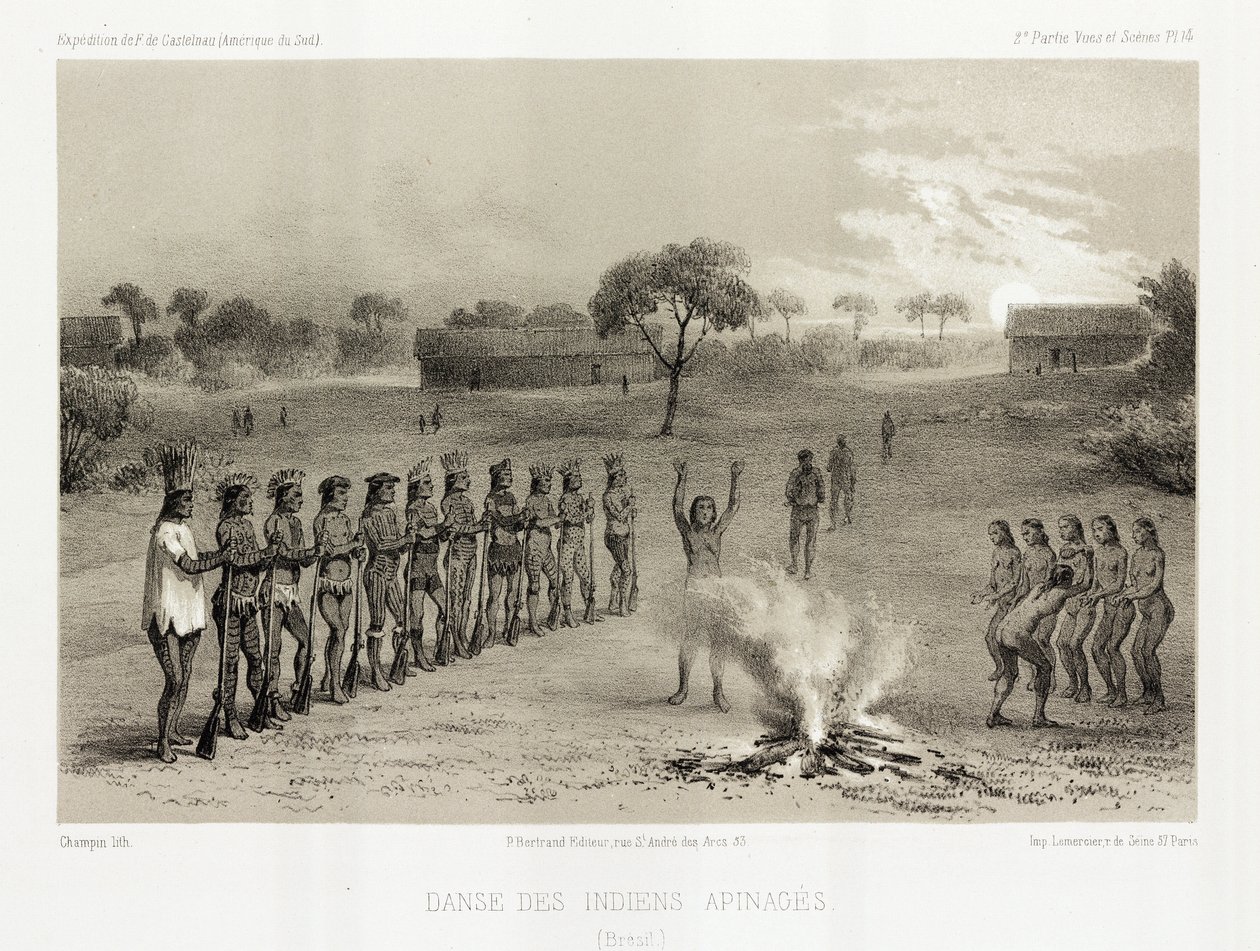 Dance of the Apinage Indians, Brasilien, c 1843-1847 av Unbekannt