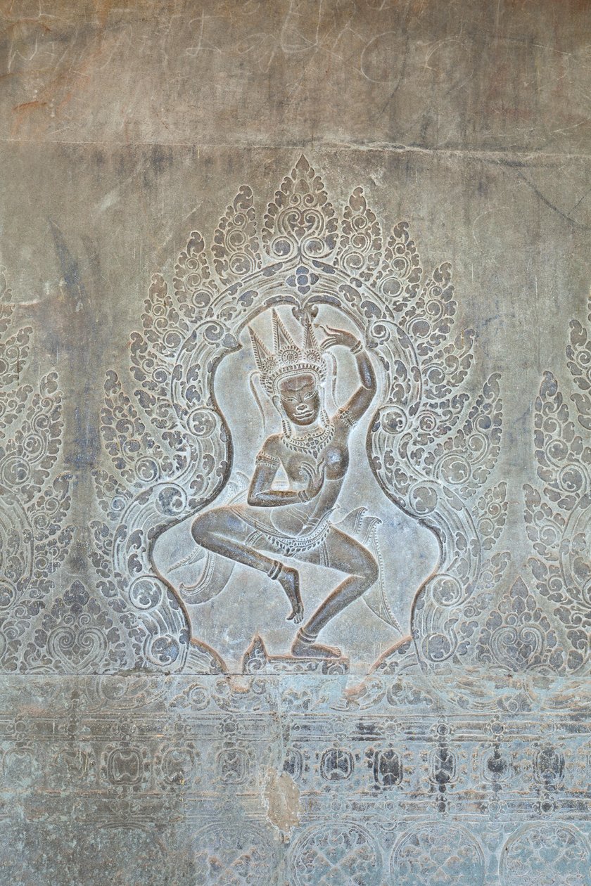 Dansande Apsara-relief på den yttre västra väggen, Angkor Wat, Kambodja (foto) av Unbekannter Künstler