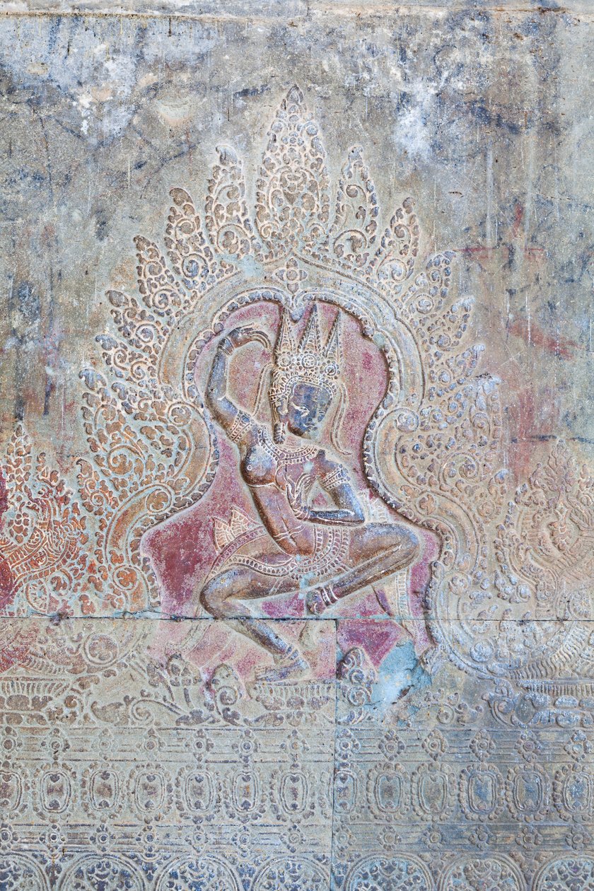 Dansande Apsara-relief på den yttre västra väggen, Angkor Wat, Kambodja (foto) av Unbekannter Künstler
